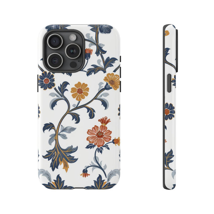 Retro Bloemenpatroon in Blauw en Oranje