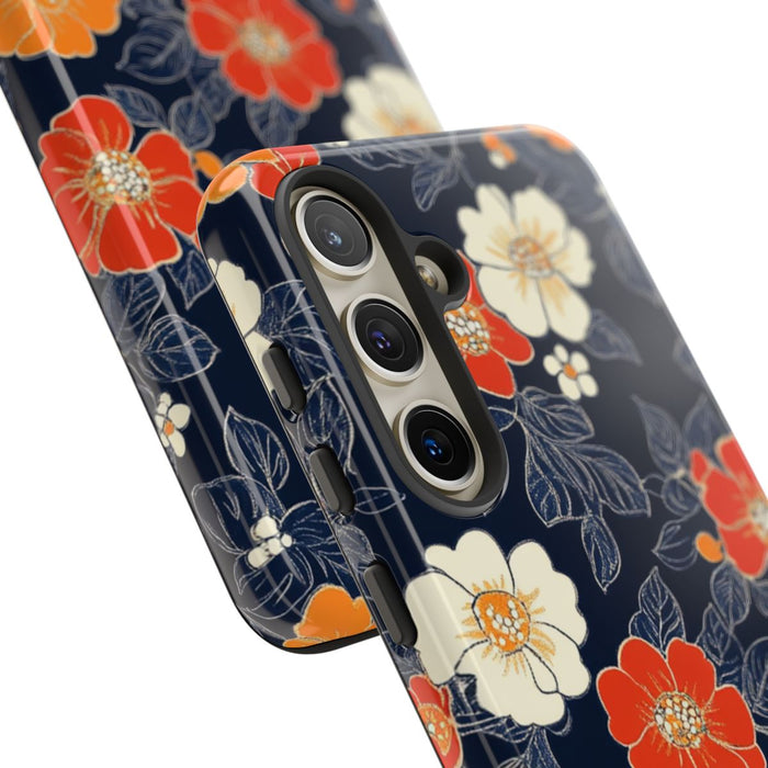 Oranje en Witte Bloemenprint