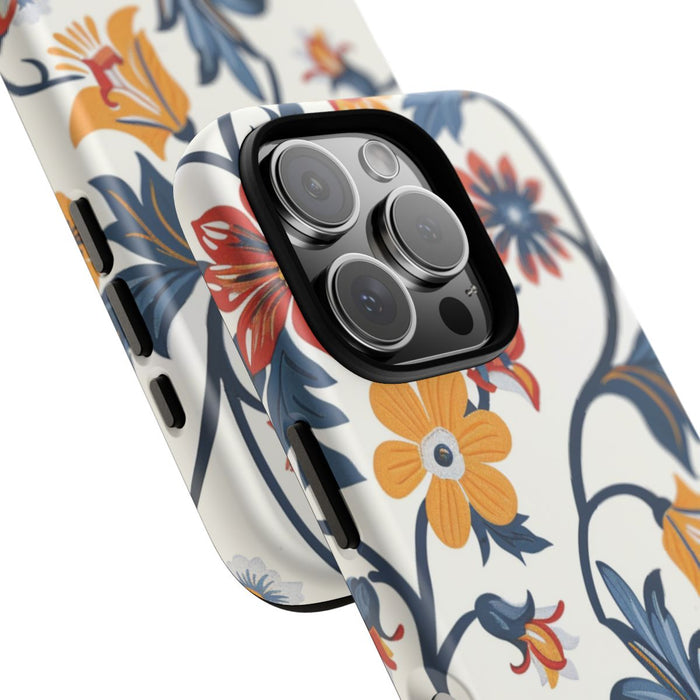 Retro Bloemenpatroon in Blauw, Rood en Geel