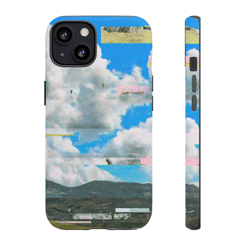 Glitch Effect Wolkenlucht met Bergen