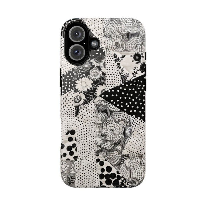 Zwart-Wit Patchwork met Bloemen en Stippen