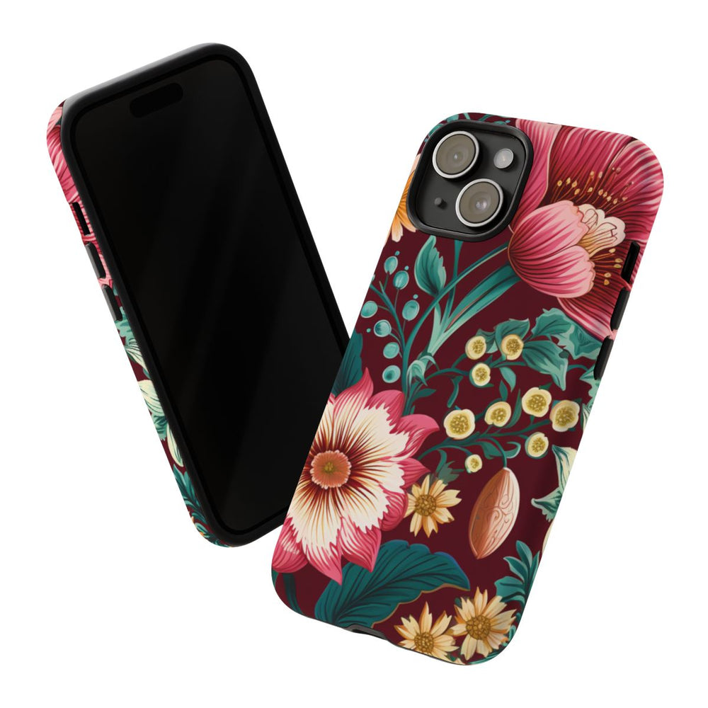 Botanisch Bloemenpatroon in Amber en Teal
