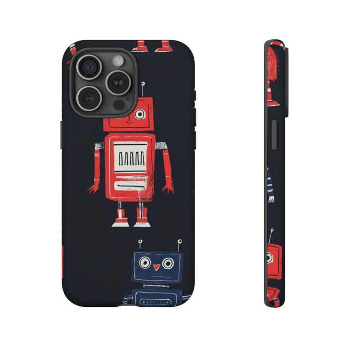 Retro Robotpatroon in Rood en Blauw