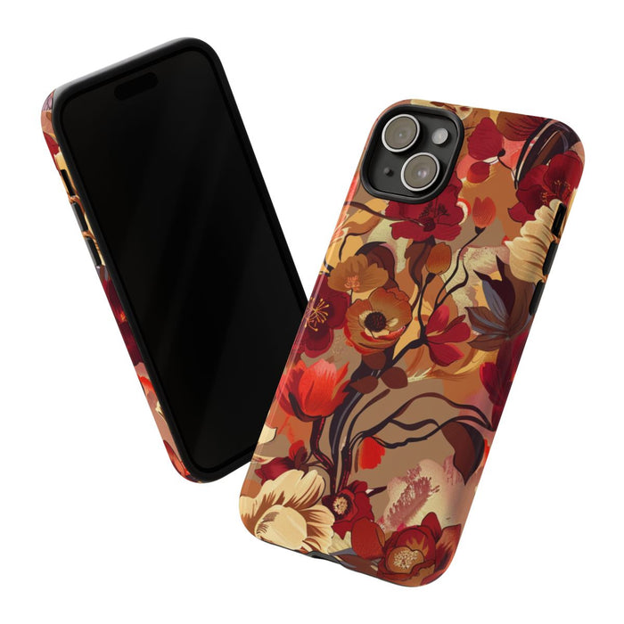 Warm Bloemenpatroon met Bourgondische en Oranje Kleuren