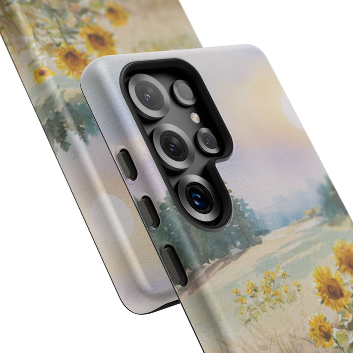 Zonnebloemen in een Pastelkleurig Landschap