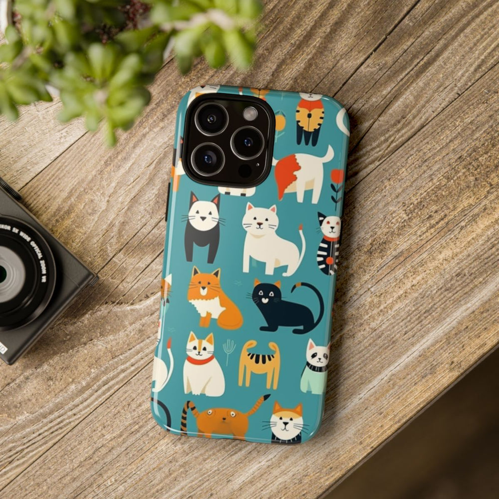 Kleurrijk Kattenpatroon op Glanzend Stevig Hoesje