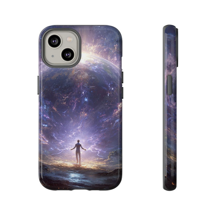 Persoon Tegenover Gloeiende Aarde in Kosmische Energie