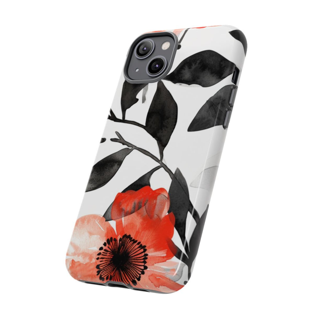 Rood-Zwart Waterverf Bloemenpatroon