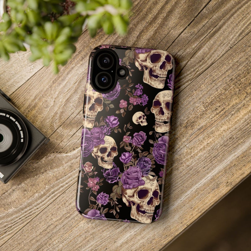 Paarse Rozen en Schedels Patroon