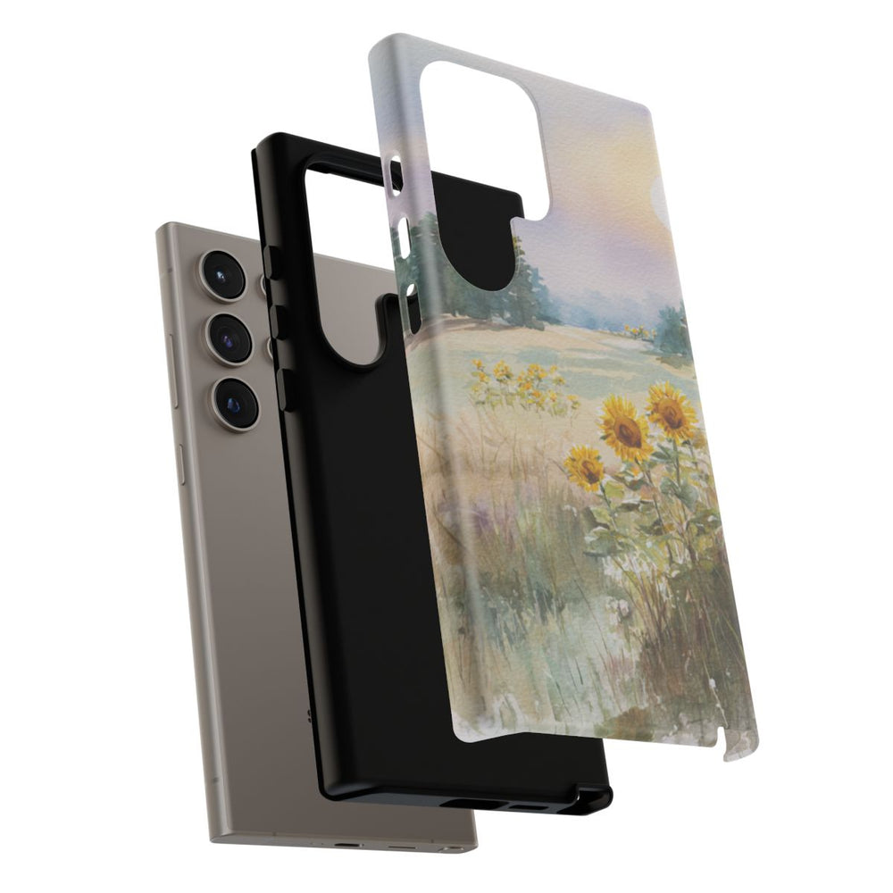 Zonnebloemen in een Pastelkleurig Landschap