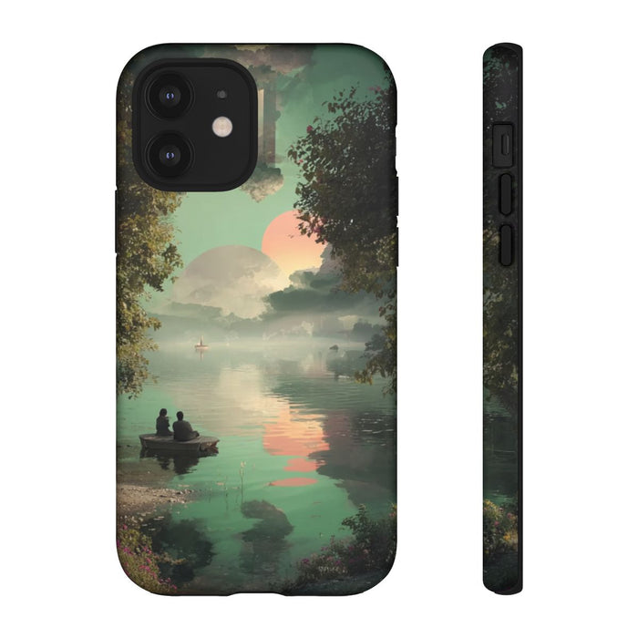 Sprookjesachtig Meerlandschap bij Zonsondergang met Twee Personen in Boot