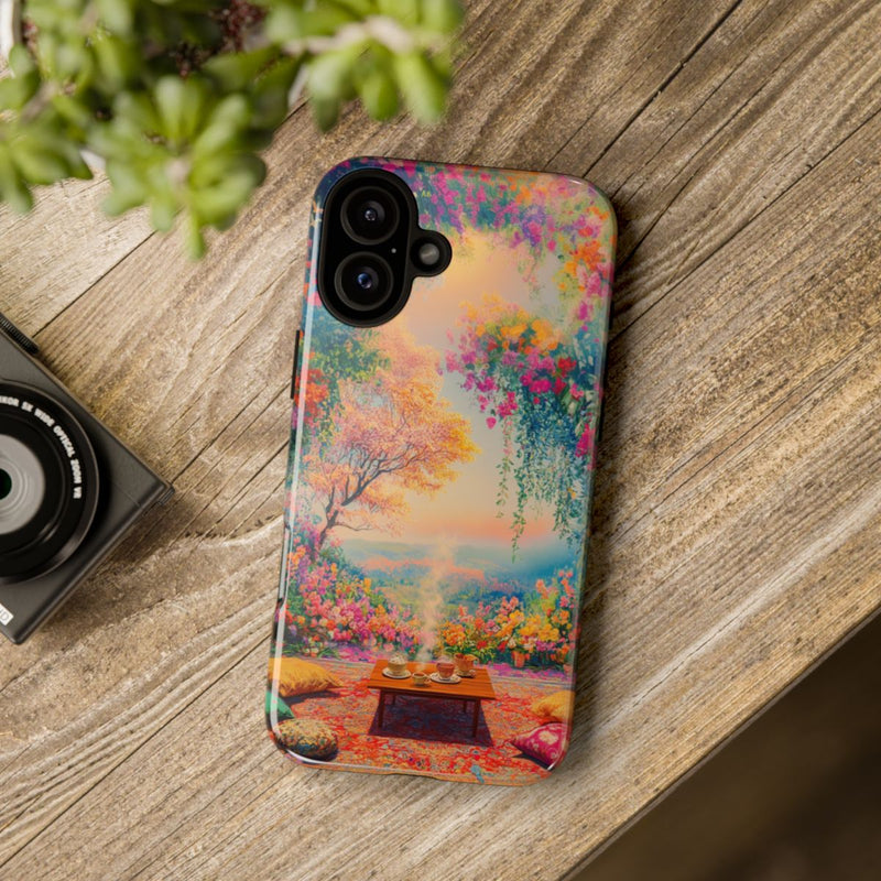 Levendige Bloemrijke Scene met Gezellige Kussens