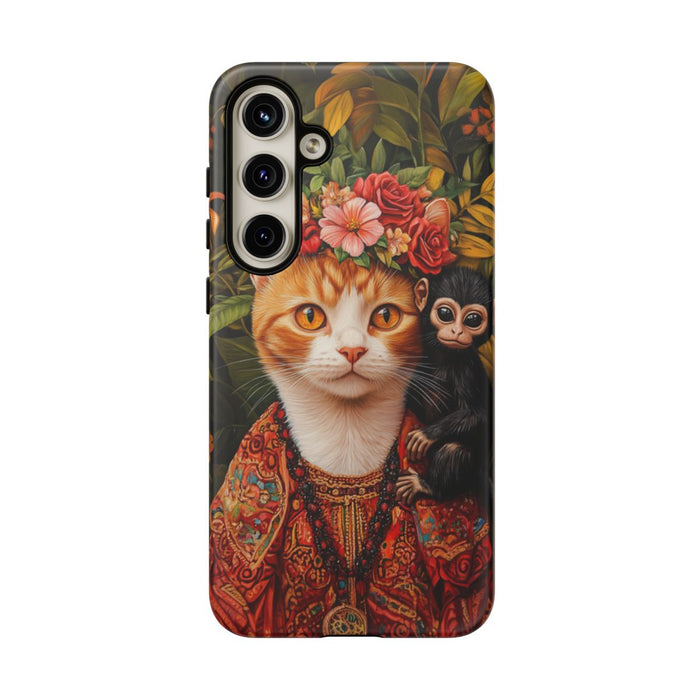 Gemberkleurige Kat met Bloemenkroon en Aapje