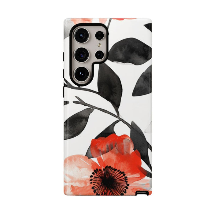 Rood-Zwart Waterverf Bloemenpatroon
