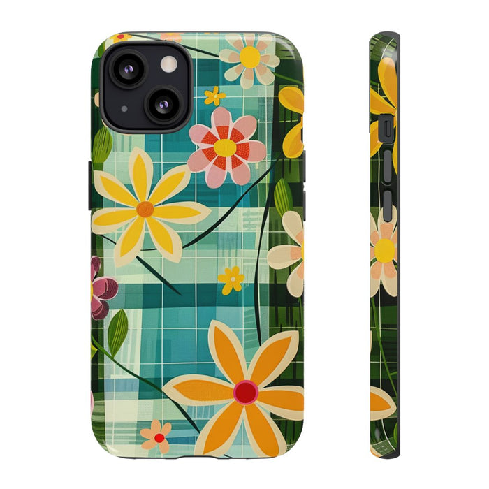 Kleurrijk Retro Bloemenpatroon op Blauwe Achtergrond