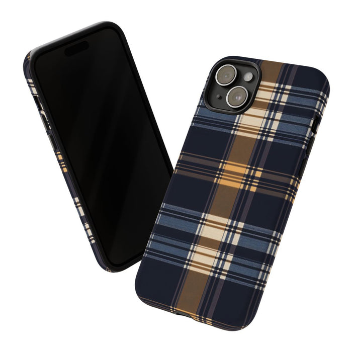 Caramel en Donkerblauw Geruit Patroon