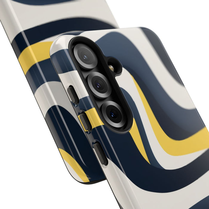 Abstracte Golvende Lijnen in Donkerblauw en Geel