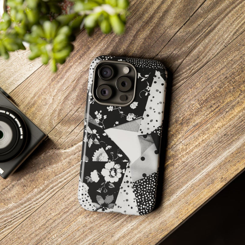 Monochrome Bloemen- en Polkadot Patchwork