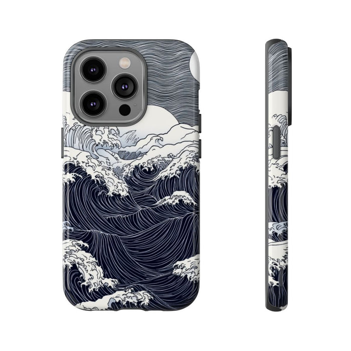 Monochrome Oceaangolven met Maan