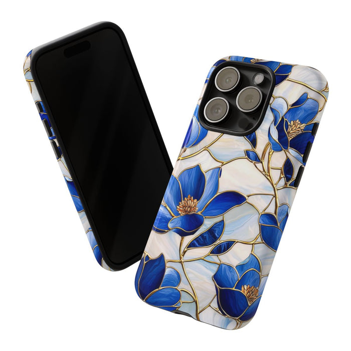 Blauw Gebloemd Glas-in-loodpatroon