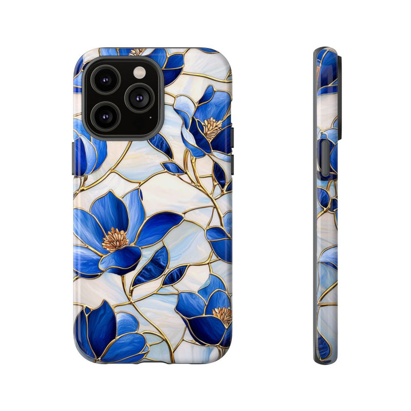 Blauw Gebloemd Glas-in-loodpatroon