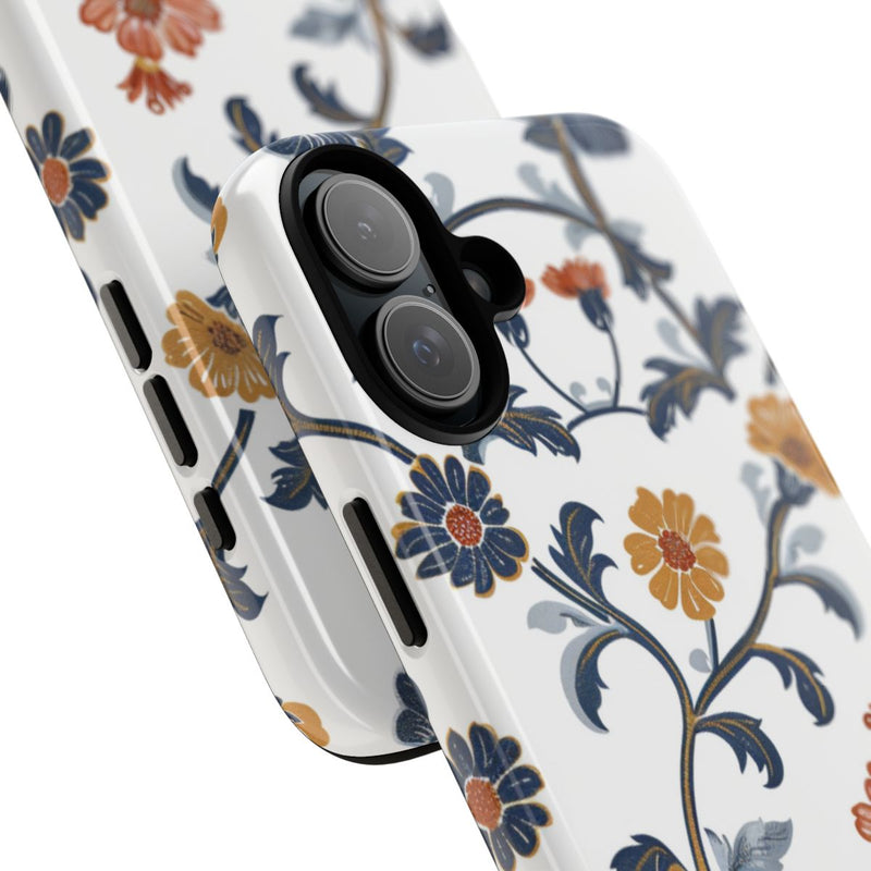 Retro Bloemenpatroon in Blauw en Oranje