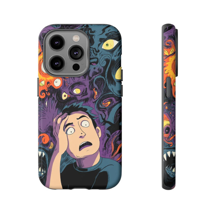 Man Omringd door Psychedelische Ogen en Fantasievolle Wezens
