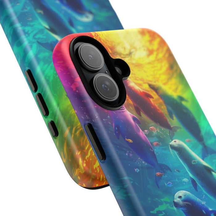 Kleurrijke Zeehonden Zwemmend Onder Stralend Licht