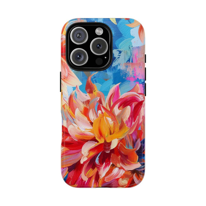Levendige Dahlia Bloemen op Blauwe Abstracte Achtergrond