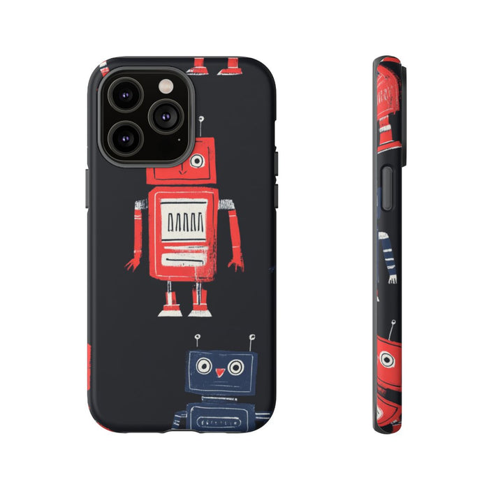 Retro Robotpatroon in Rood en Blauw
