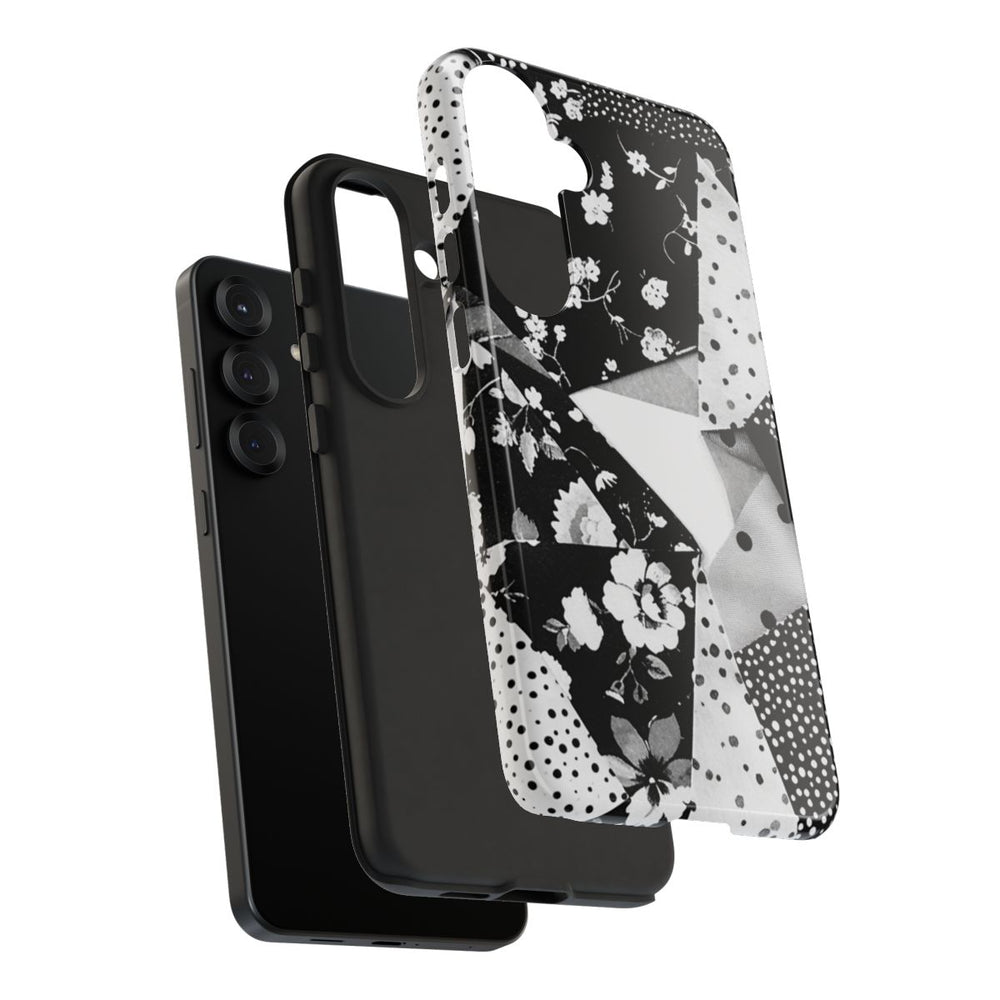 Monochrome Bloemen- en Polkadot Patchwork
