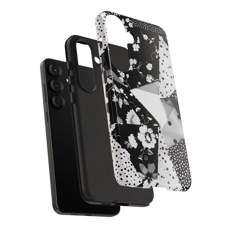 Monochrome Bloemen- en Polkadot Patchwork