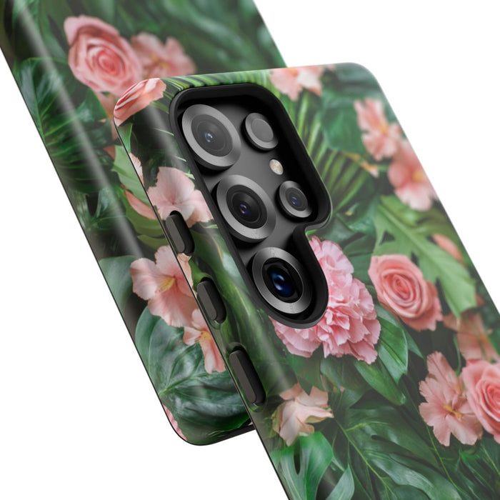 Zachte Rozen en Tropische Bladeren Bloemenpatroon