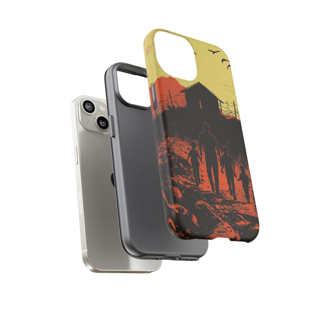 Gezin op Weg naar Prikkeldraadomheining