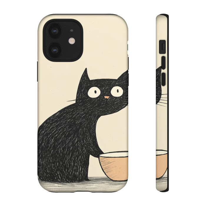 Zwarte Kat met Kom Illustratie