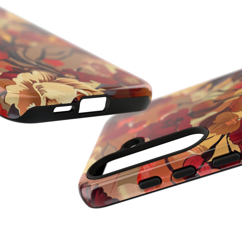 Warm Bloemenpatroon met Bourgondische en Oranje Kleuren