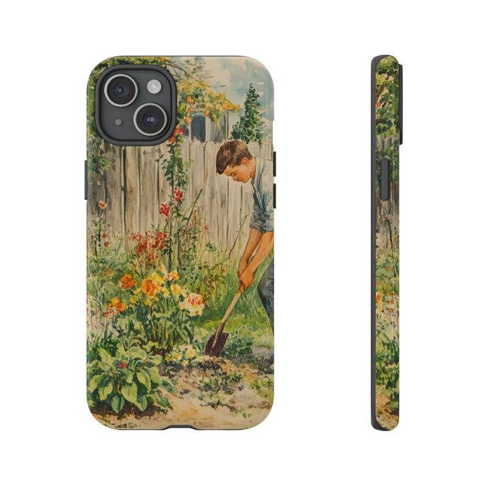 Jonge Man aan het Tuinieren tussen Bloemen