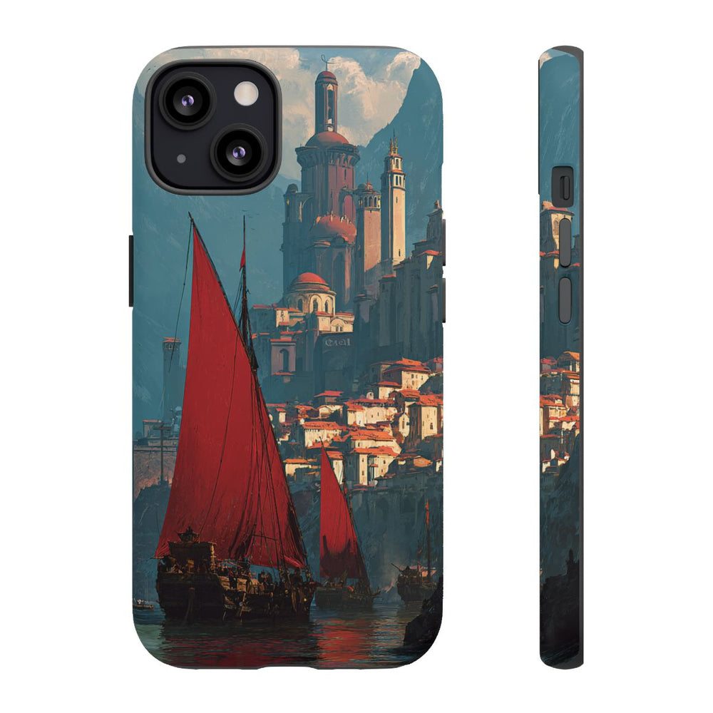 Roodzeilende Schepen bij Bergvesting