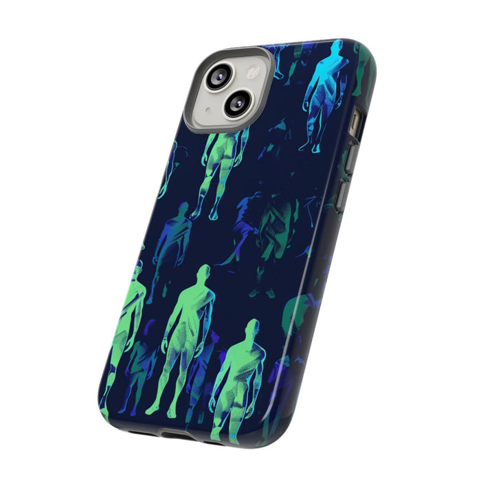 Blauw-Groene Neon Figurenpatroon