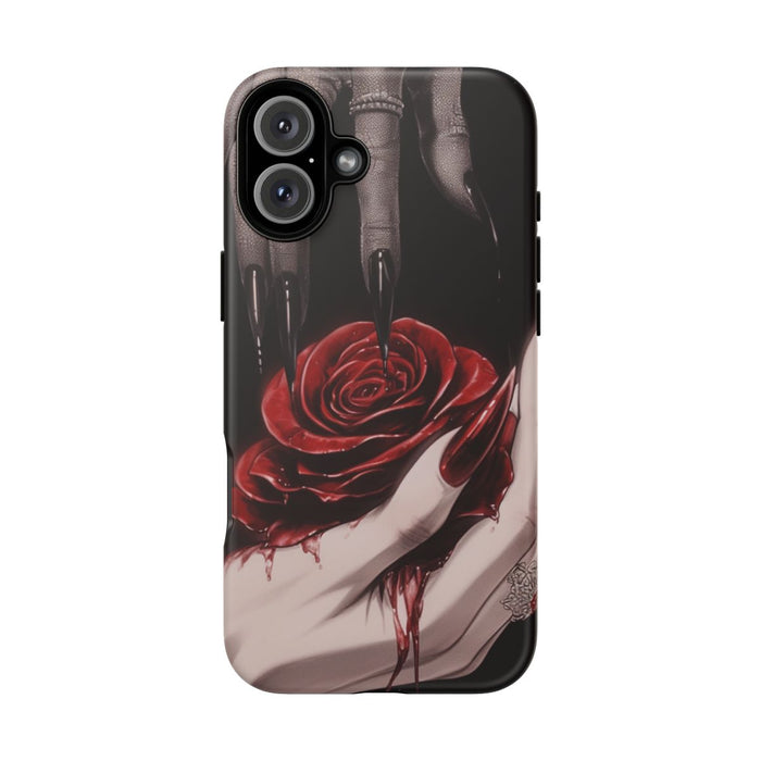 Donkere Gotische Handen met Bloedrode Roos