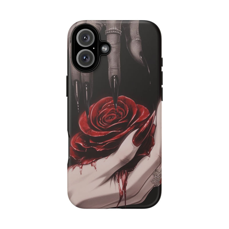 Donkere Gotische Handen met Bloedrode Roos