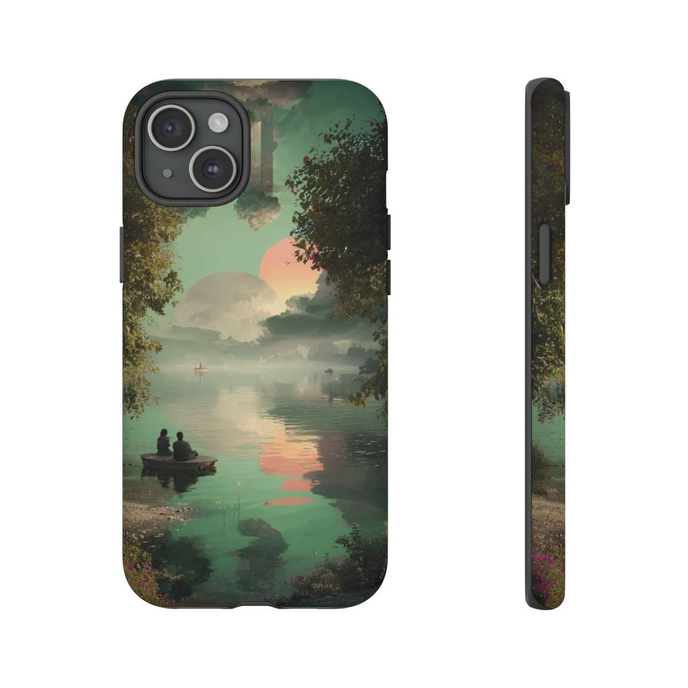 Sprookjesachtig Meerlandschap bij Zonsondergang met Twee Personen in Boot