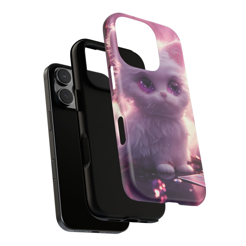 Witte Fluffy Kat met Paarse Ogen
