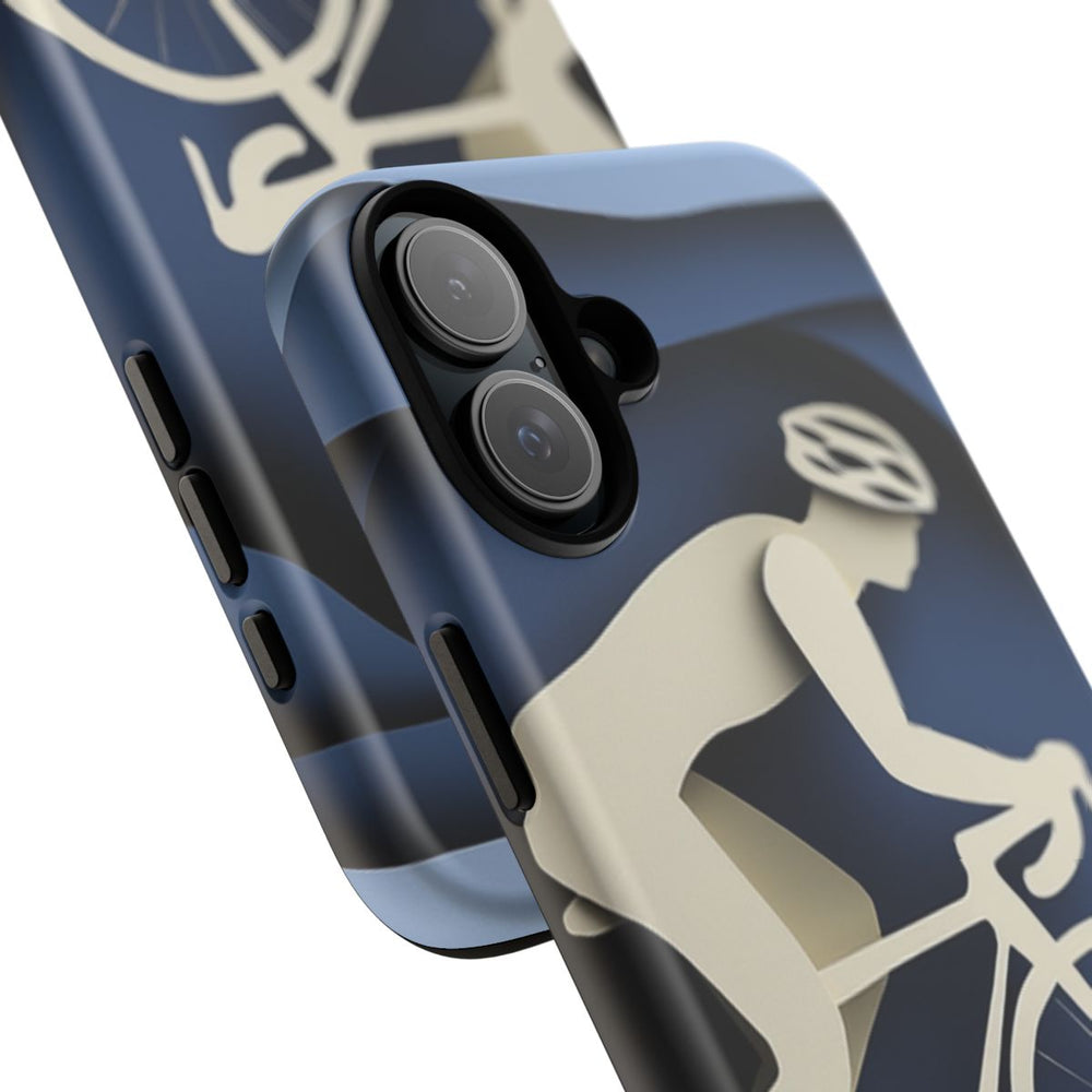 Papieren Fietser in Blauwe Landschap