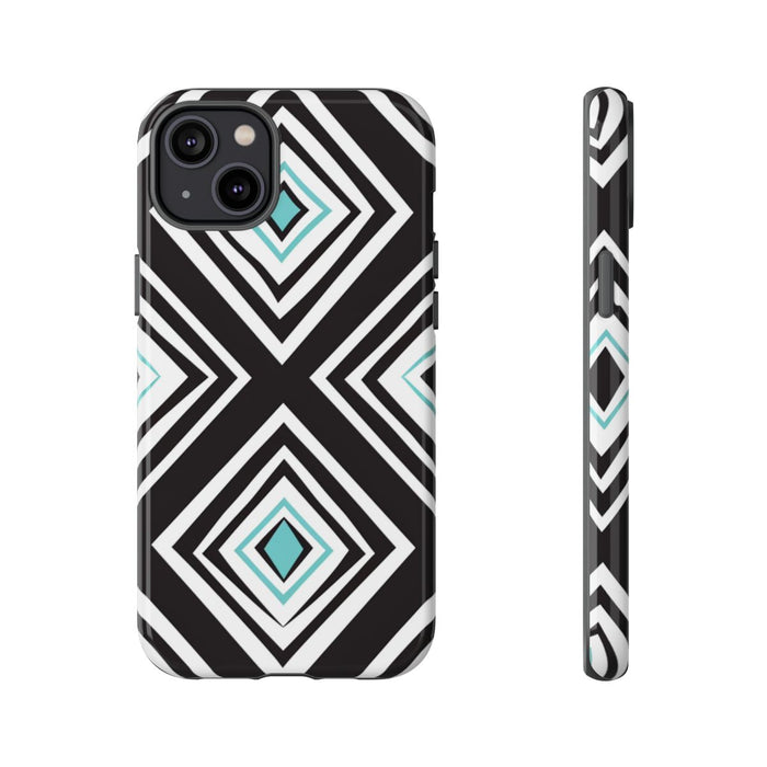 Geometrisch Zwart-Turquoise Diamantpatroon
