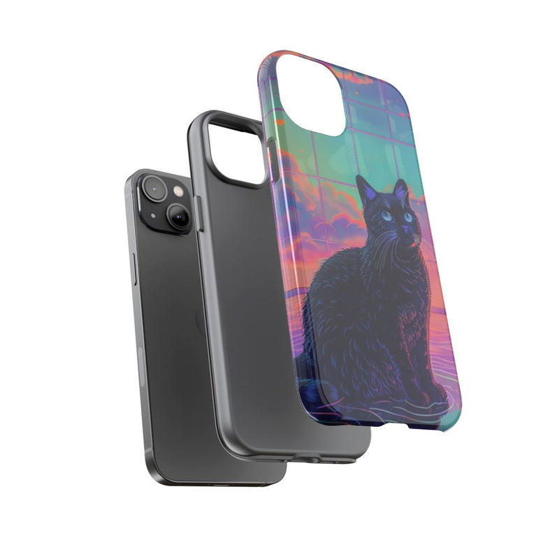 Zwarte Kat met Neonlucht Reflectie