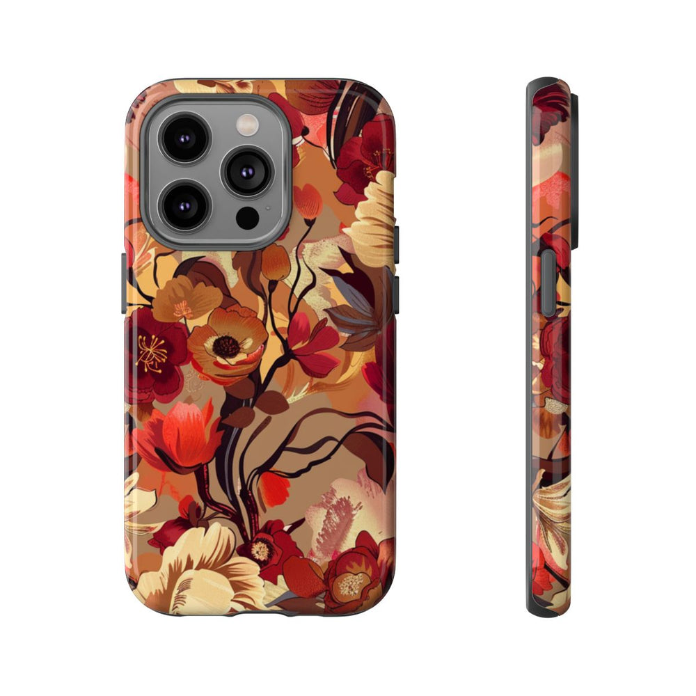 Warm Bloemenpatroon met Bourgondische en Oranje Kleuren