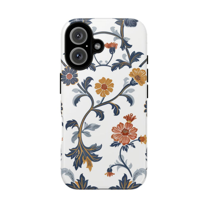 Retro Bloemenpatroon in Blauw en Oranje