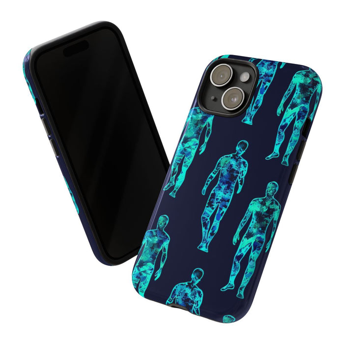 Blauw-Groene Neon Mensfiguren Patroon