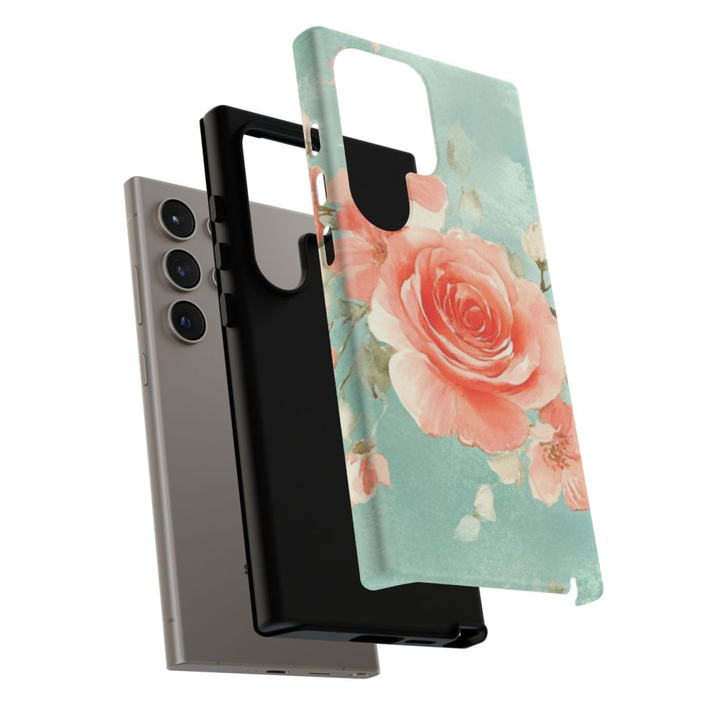 Aquarel Roze Rozen op Turquoise Achtergrond